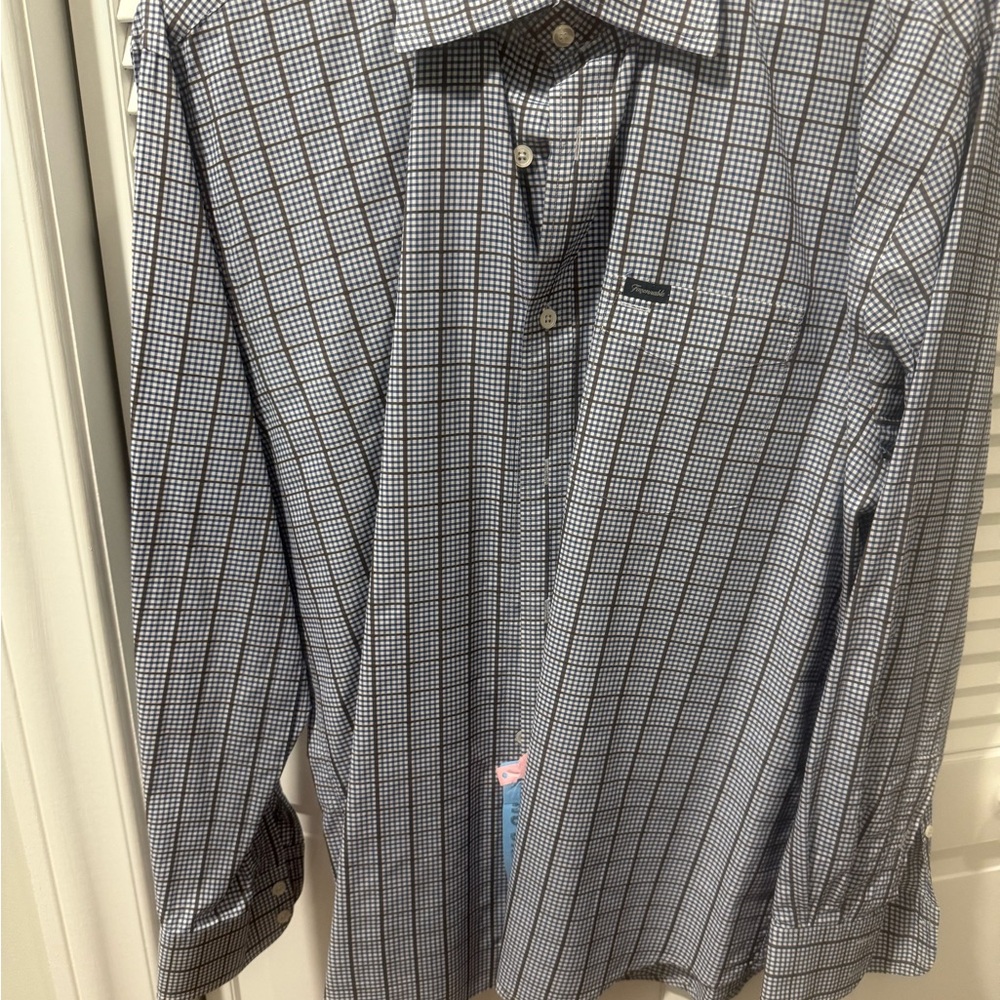 Faconnable Men's Brown, Blue and White Checkered Shirt.